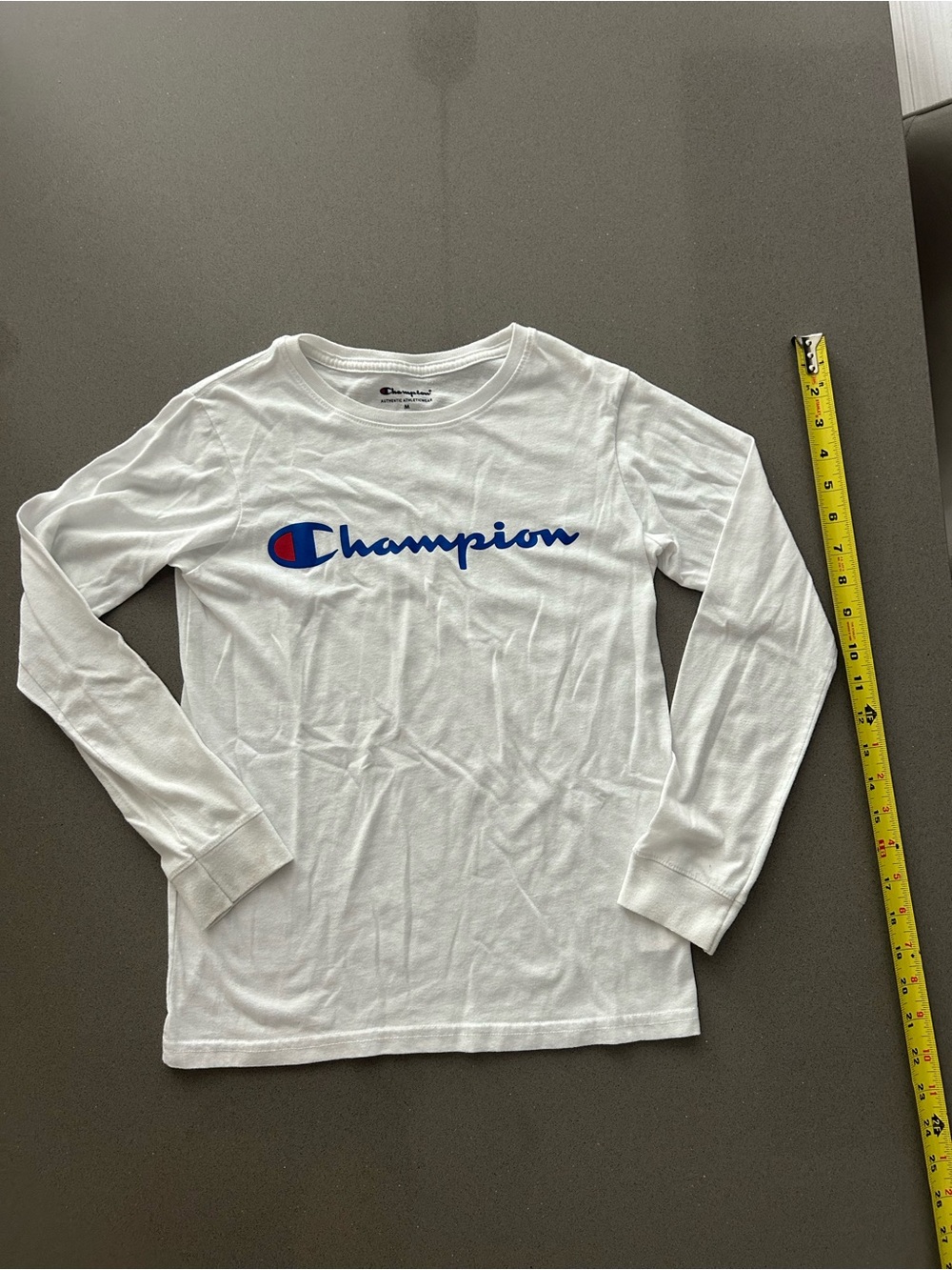 Champion Kids' Long Sleeve White Logo Tee Size M..